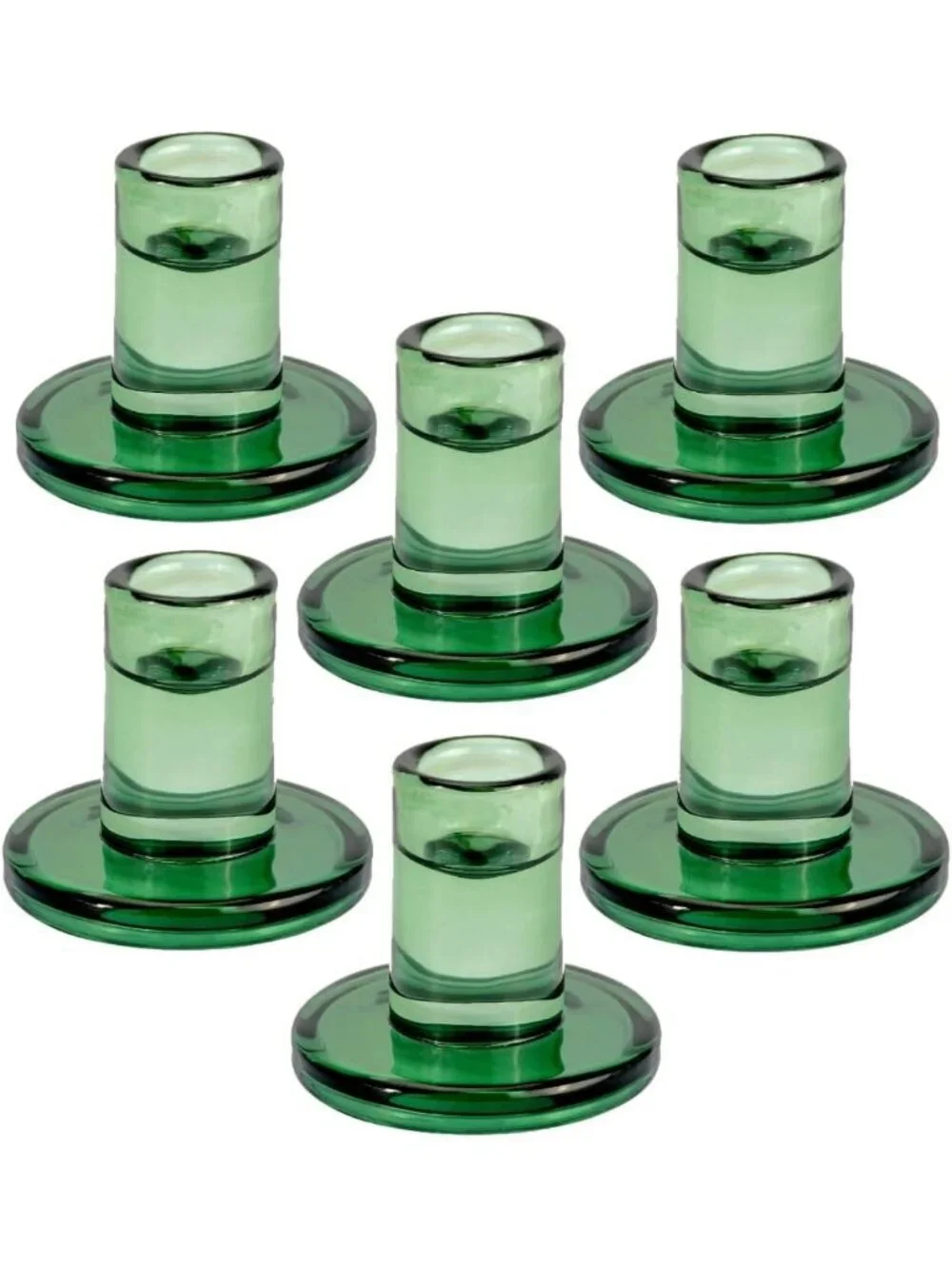 Set of 6 Short Green Glass Taper Candle Holders for 7/8